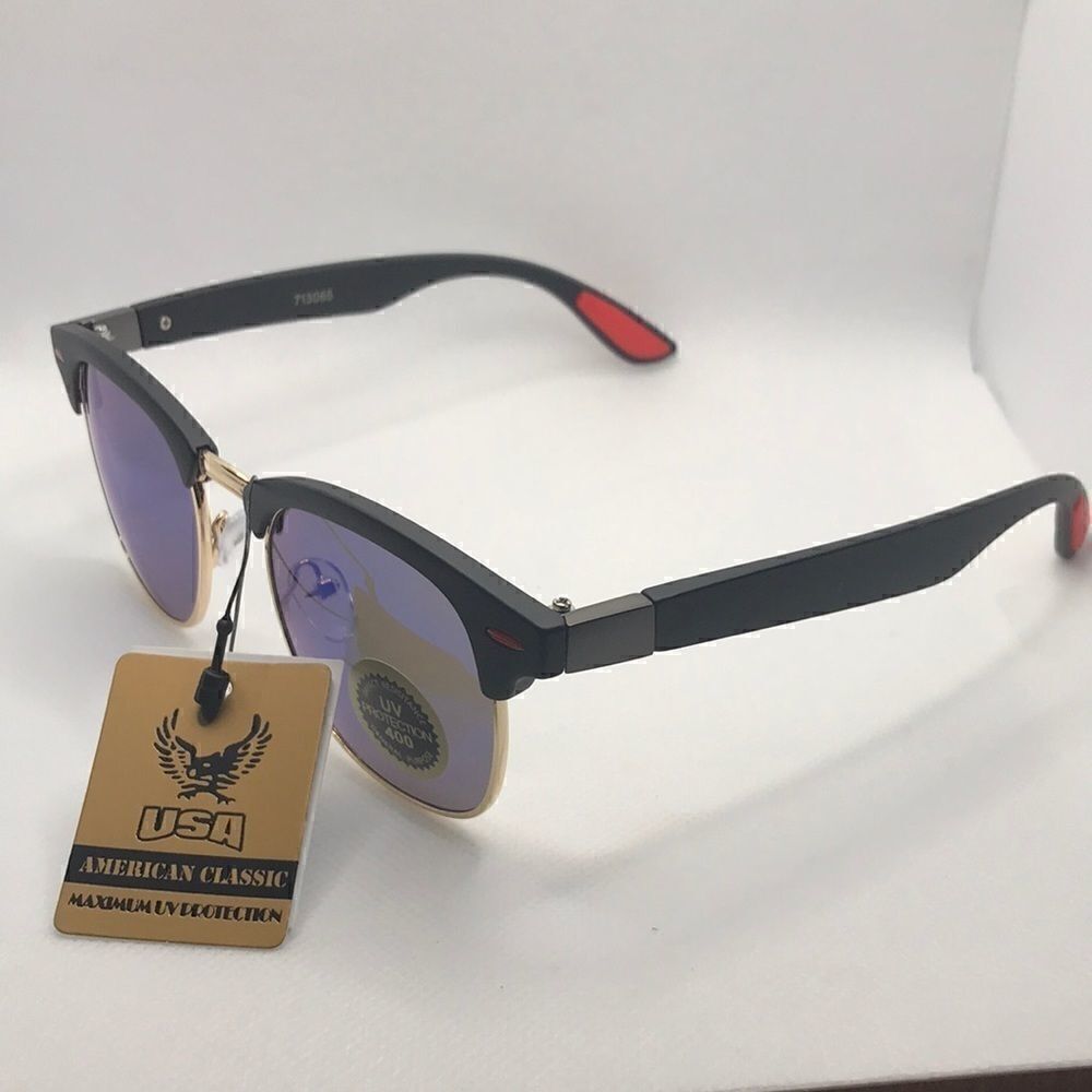 American Classic Retro Black Frame Blue Multi Lens